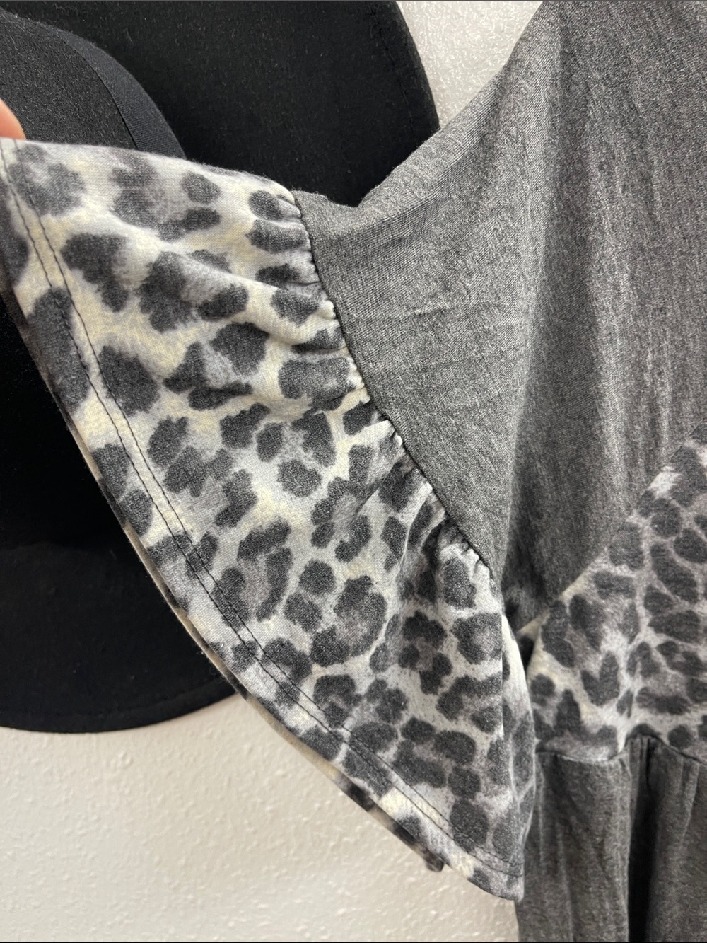 Emerald Gray Leopard-Panel Ruffle Sleeve Tunic - Picture 3 of 8